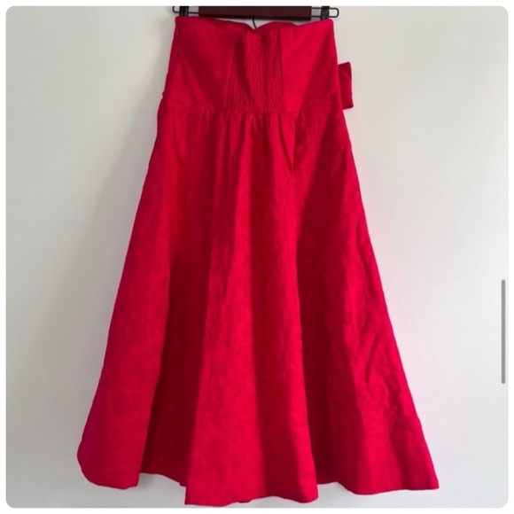 NWT Anthropologie Jacquard floral print Red Strapless Midi Dress size 12 - Picture 3 of 14